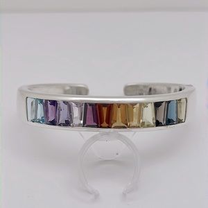 Women’s Sterling Silver Hard Cuff Bangle w/ Colored Stones
